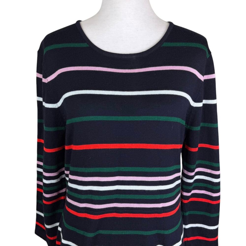 Vince Camuto Ottoman Dark Navy Multi Color Stripe 3/4 Sleeve Knit Sweater Dress - Picture 6 of 13